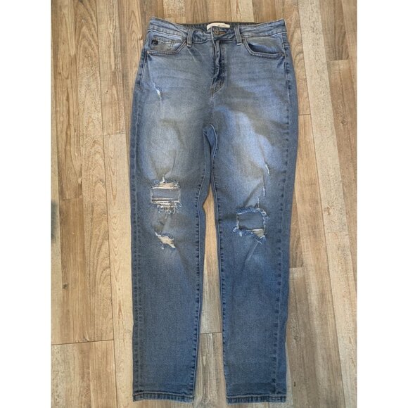 Jeans Women's High Rise Barrel Leg Distressed Acid Wash Plus 1XL - Picture 1 of 3